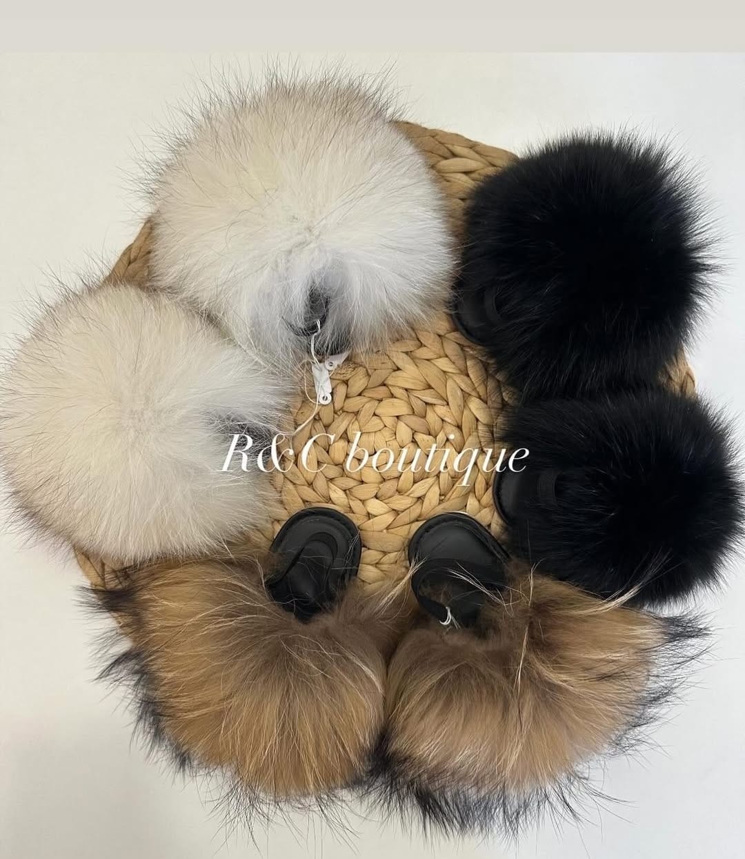 Ciabattina con pelliccia in volpe con pelo long nap